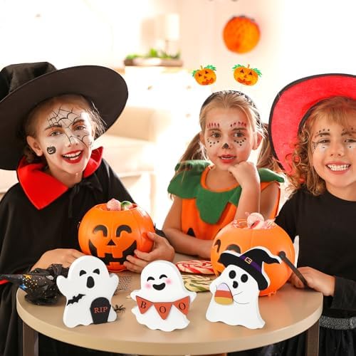 COCHIE 3 Cute Ghost Halloween Decorations Indoor Set Ghosts Table Sign