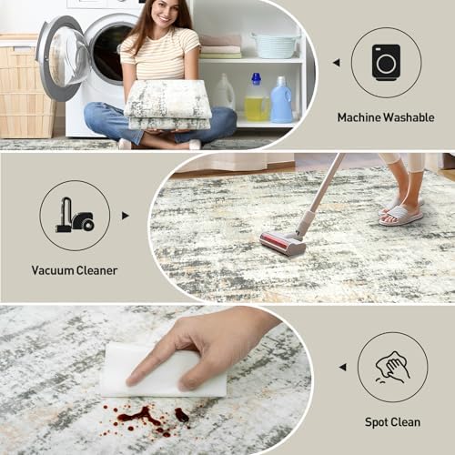 8x10 Area Rugs for Living Room: Washable Abstract Grey Brown Badroom Carpet