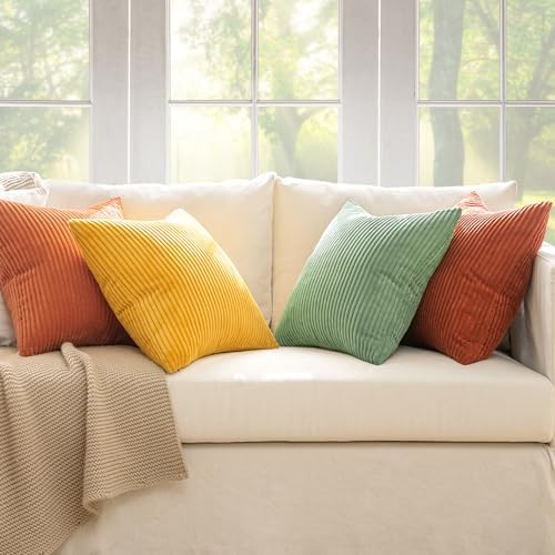 MIULEE Fall Decorative Throw Pillow Covers Yellow Rust Green 16x16