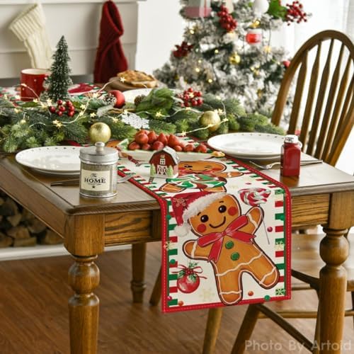 Artoid Mode Gingerbread Xmas Table Runner Home Party Decor 13x72 Inch