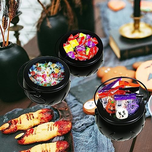 Darnassus 3PCS Halloween Cauldron on Rack Witches Cauldron Candy Bowl