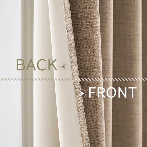 MIULEE 100% Blackout Linen Curtains for Bedroom 42x90 Inches Copper Brown