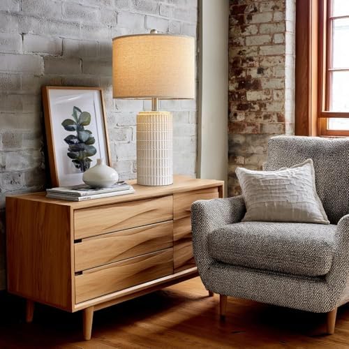 PoKat 24" Modern Ceramic Table Lamps Set of 2 for Bedroom, White Bedside Lamps for Night Stands, Farmhouse Desk Decor