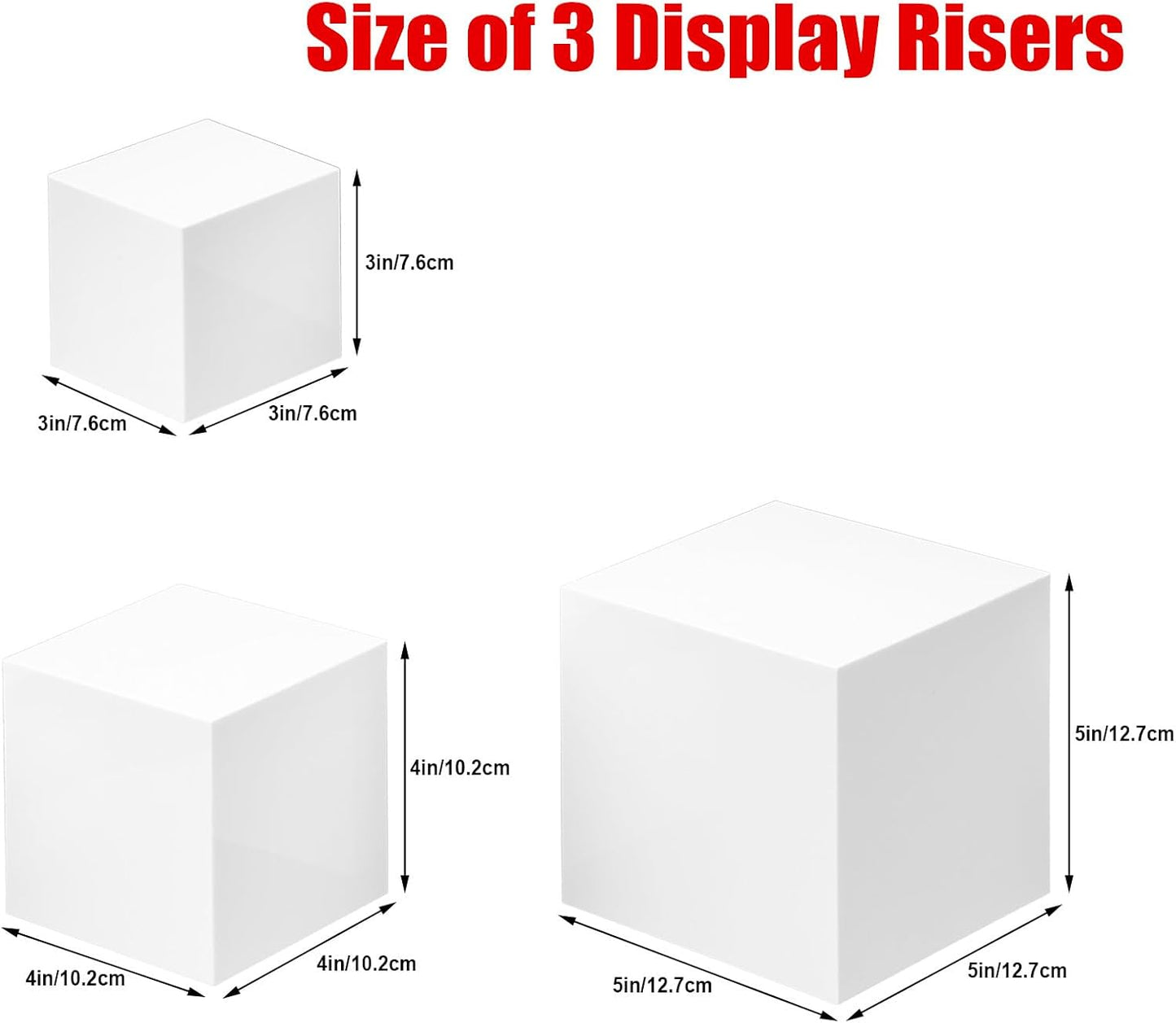 Clisela Acrylic Cube Display Stands Box Risers / White / Set of 3