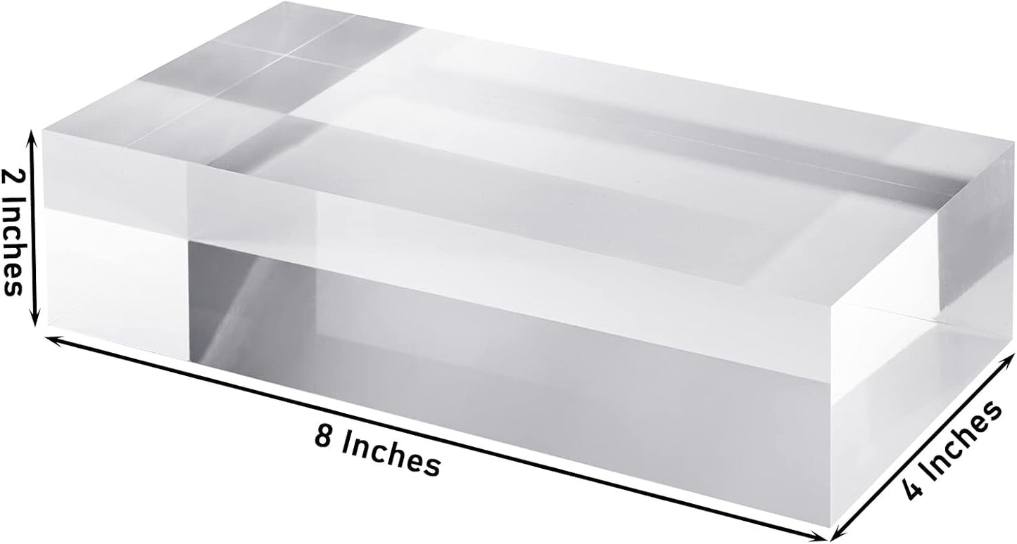 CiaoHER 2in Thickness Solid Acrylic Cube Display Block 2" x 4" x 8" | Clear Polished, Pedestal Stand Riser, Solid Base