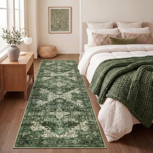 Garvee 2x6 Washable Runner Rug Non Slip Vintage Boho Green Hallway Runner