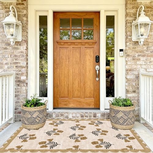 4x6 Covered Outdoor Patio Rug, Beige Washable Front Porch Entry Rug