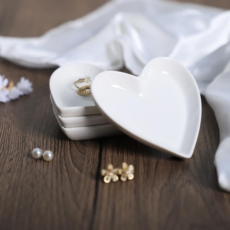 Ceramic Jewelry Dishes Heart Shape Jewelry Trays Storage Trays / White / Set of 8