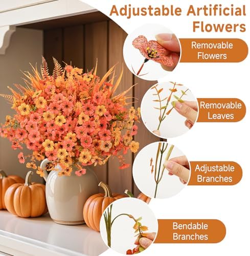 Alupssuc 48 Bundles UV Resistant Artificial Fall Flowers for Outdoors Decor
