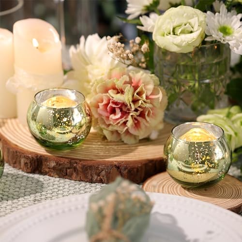 Volens Round Green Votive Candle Holder Set of 12, Mercury Glass Votives