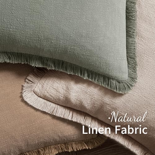 MIULEE Boho Natural Linen Fringe Decorative Euro Throw Pillow Covers 24x24