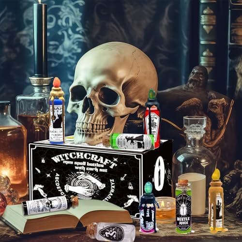 Ainswei Halloween Decorations Indoor,135Pcs Potion Bottles Halloween Decor,Witch Halloween Decorations with Stone,Apothecary Witch Lables Decoration For Home Room Party Supplies