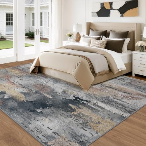 RELEANY Washable 6'x9' Abstract Area Rug for Living Room Ash Brown