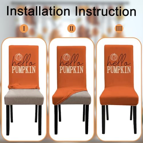 6 Pcs Fall Chair Covers for Dining Room, Thanksgiving Stretch Removable Dining Chair Cover Set of 6, Autumn Pumpkin Chair Slipcovers Seat Protector for Fall Restaurant Decor