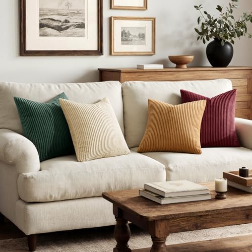 MIULEE Corduroy Decorative Throw Pillow Covers Christmas Red Green 18x18