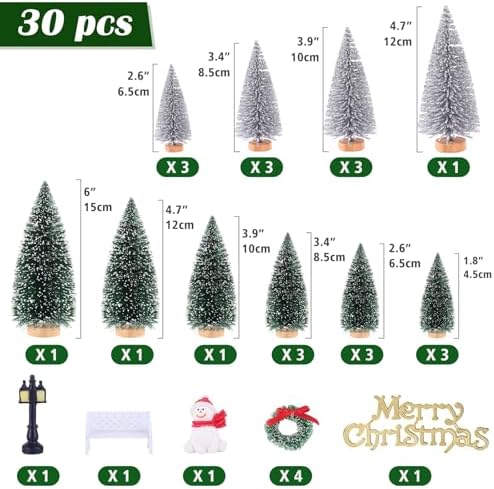Mini Christmas Tree, Small Pine Tree with Wooden Bases for Xmas Holiday Party Home Tabletop Tree Decor (Silver/Green 30pcs)