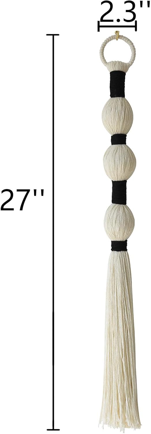 Macrame Wall Hanging Boho Wall Decor Small Sphericity Cotton Textile Tassel / Ivory and Black