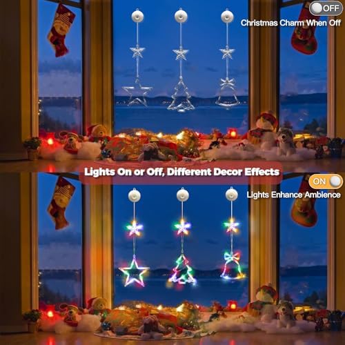 suddus Christmas Window Lights Decoration, Star, Bell & Tree Multicolor