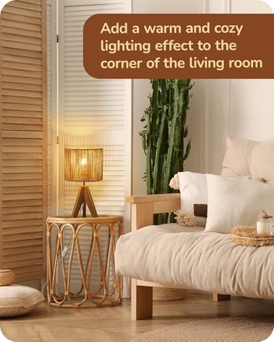 EDISHINE Small Rattan Table Lamp, Wood Tripod Bedside Lamp, 14.2", E26 Base