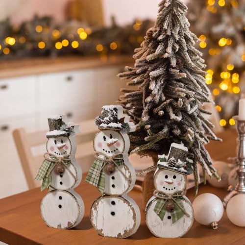 Barydat 3 Pcs Snowman Christmas Decorations Rustic Wooden Indoor Decor