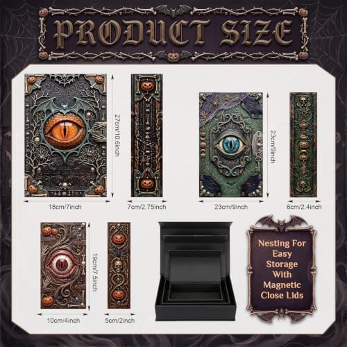 Threehoney 3 Pack Halloween Eye Spell Book Boxes Nesting Storage Decor