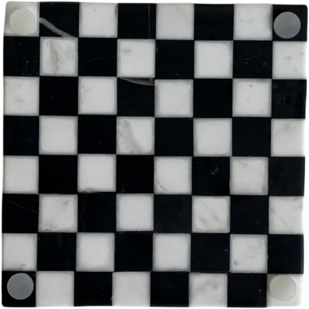 Marble Stone Checkerboard Square Small Splicing Mosaic Tray Jewelry Dish / Black and White