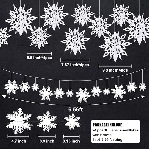 24PCS Hanging Snowflake Decorations Winter Wonderland Party Supplies