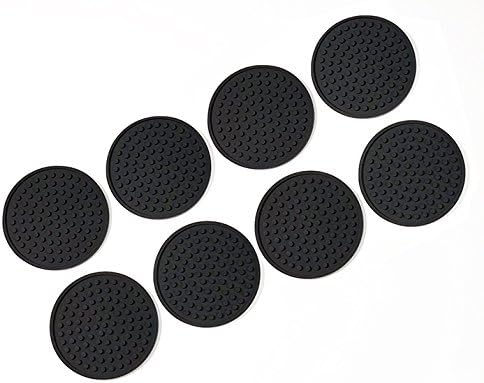 8 Piece Silicone Coaster Set / 3.63" Diameter / Black