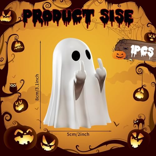 Halloween Ghost Figurine, Halloween Decor,Ghosts Middles Fingers Figurine，Spooky Cute，Haunted Porch & Indoor Home Statue，Coffee Table Centerpieces Shelf Mantel Display