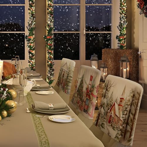 Moukeren 6 Pcs Christmas Chair Cover Set Stretch Dining Chair Back Covers Christmas Nutcracker Red Truck Slipcovers Farmhouse Removable Elastic Seat Protector for Xmas Party Dining Home Kitchen Decor