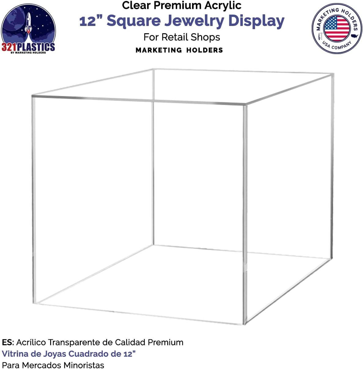 12" Acrylic Display Riser Box with One Open Side No Lid Versatile Clear Glossy Square Lucite Retail Product Platform or