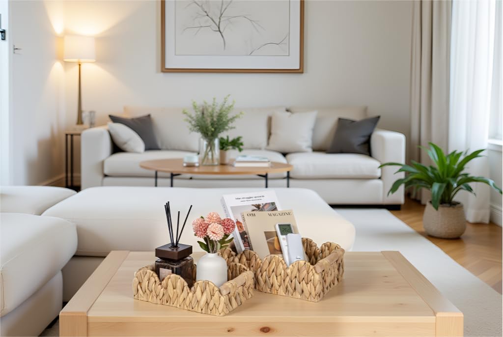 Scalloped Wicker Rattan Baskets / Small