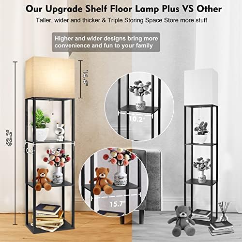 RUNTOP Plus Floor Lamp with Shelves, Shelf Lamp with 15W LED Bulb, 3 Colors, Memory Function, Wide Display Shelf for