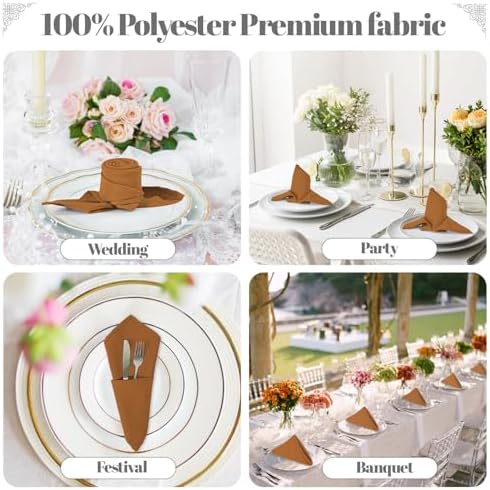 PLOYMONO Gold Brown Cloth Napkins - 8 Pack 17"x17" Polyester Dinner Napkins