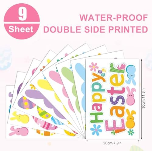 Whaline Easter Window Clings Happy Easter Bunny Rabbit Egg Double-Side Window Decals for Home Office School Shop Display Party Decorations, 107 Pcs, 9 Sheet