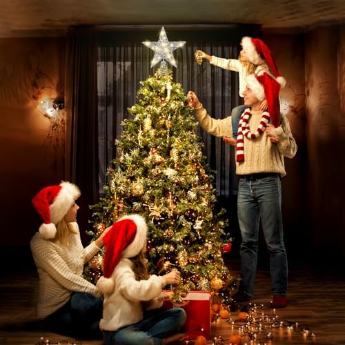 DULEFUN 11.8’’ Silvery Christmas Tree Topper Star Treetop with 20 LED