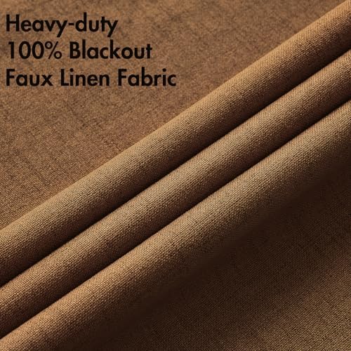 MIULEE 100% Blackout Linen Curtains for Bedroom 52x108 Inches Brown
