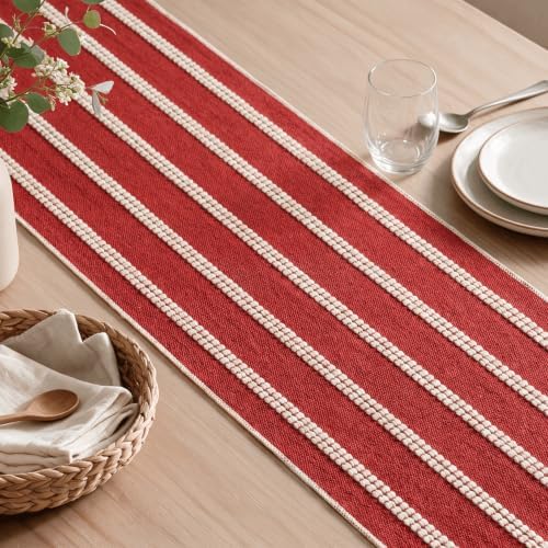 Artoid Mode Red Farmhouse Dashed Stripe Table Runner, Seasonal Holiday Christmas Boho Rustic Kitchen Dining Table Decoration for Home Party Decor 12x48 Inch