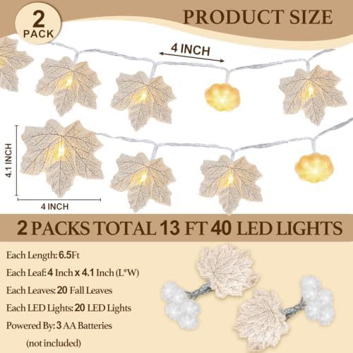 3D Pumpkin Lights & 40 LED 2 Pack Fall Garland Fall Decor Total 13FT