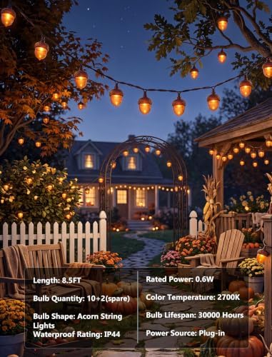 8.5 FT Fall String Lights with 10 LED 3D Acorn Plug in Autumn Décor Lights