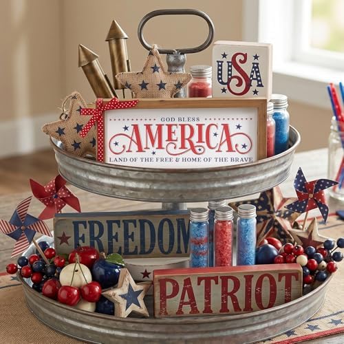 4th of July Patriotic Wall Decor, Wooden God Bless America Land of the Free Home of the Brave Sign, 250th Anniversary Independence Day Memorial Day Indoor Table Shelf Office Home Decorations
