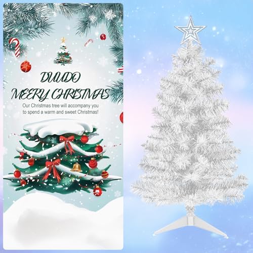 DUUDO Mini White Christmas Tree Tabletop Premium Artificial 3Ft Small Christmas Tree for Home, Office, Indoor and Outdoor Decor,Holiday Decoration,Easy Assembly Metal Hinges & Foldable Base.