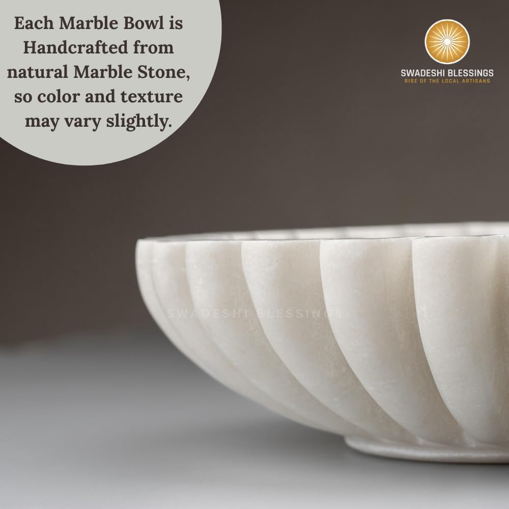 HandCrafted Marble Ruffle Bowl/Antique Scallop Bowl/Fruit Bowl/Vintage Ring / 6 Inches