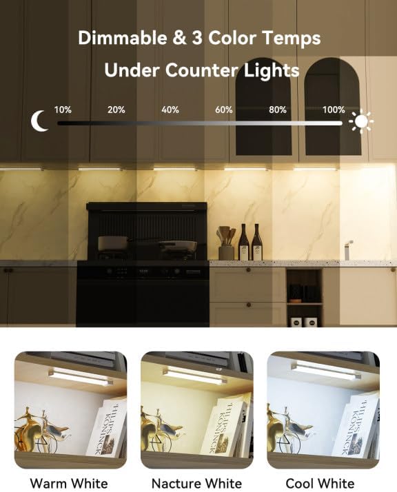 8In Under Cabinet Lighting Rechargeable with 2 Charge Station, 12Pack | Motion Sensor Light Indoor 3 Color Dimmable