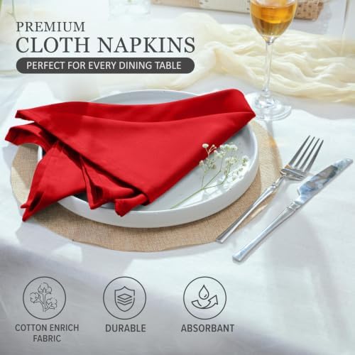 Ruvanti Cloth Napkins Set of 6, Cotton Enrich 18”x18” - Red