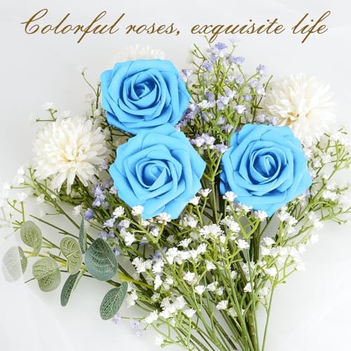 BLEUM CADE 36Pcs Artificial Flowers Fake Foam Roses with Stems for Wedding