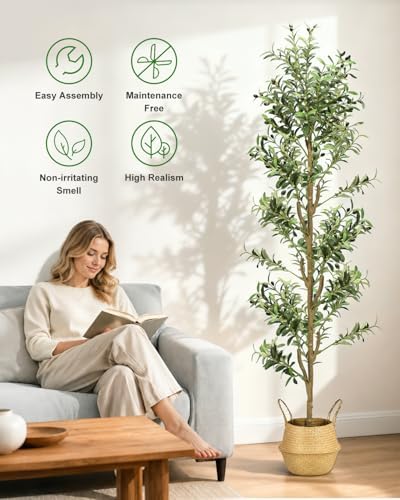 Olive Trees Artificial Indoor 7Ft Tall Faux Plants Large Fake Olivos Tree