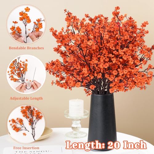 5 Pcs Fake Fall Flowers, Real Touch Babys Breath Artificial Flowers, Orange