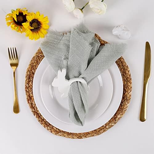 Easter Bunny Ear Napkin Rings Set of 12, White Wooden Bunny Rabbit Napkin Ring Holders Cute Bunny Buckles for Easter Dining Table Decoration Sand Spring Parties (12 Pieces Bunny)