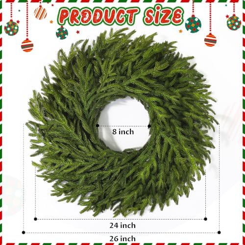26" Large Norfolk Pine Wreath, Artificial Christmas Wreath for Front Door